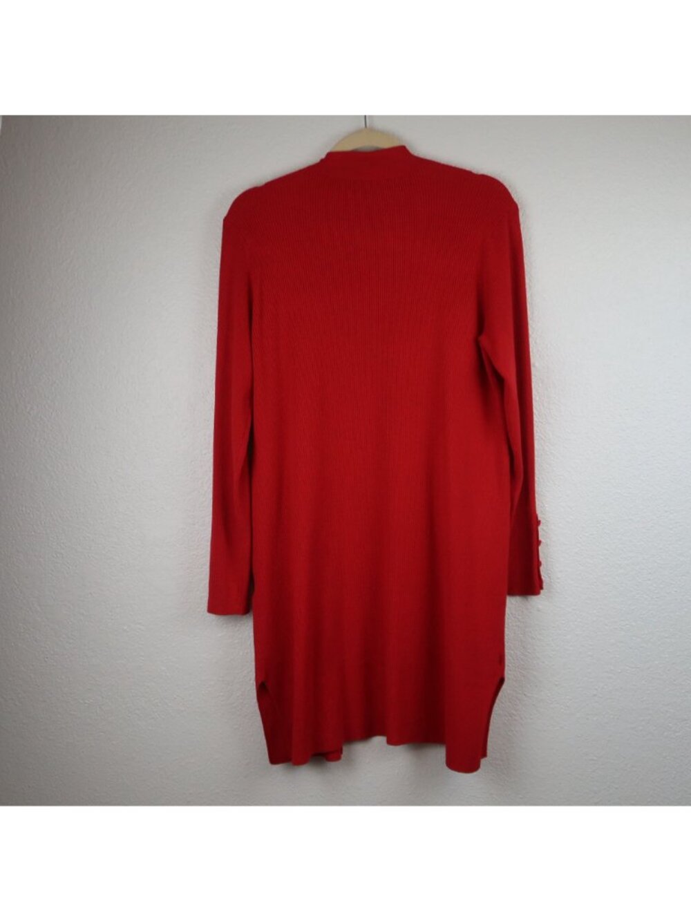 Chicos 1 M Open Front Red Long Ribbed Cardigan Sweater Button Cuff Pockets - Picture 4 of 5